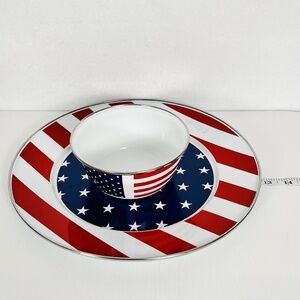 Golden Rabbit Enamelware Stars & Stripes Platter & Dip Bowl Americana NEW